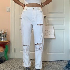 Bershka White Distressed Mom Jeans